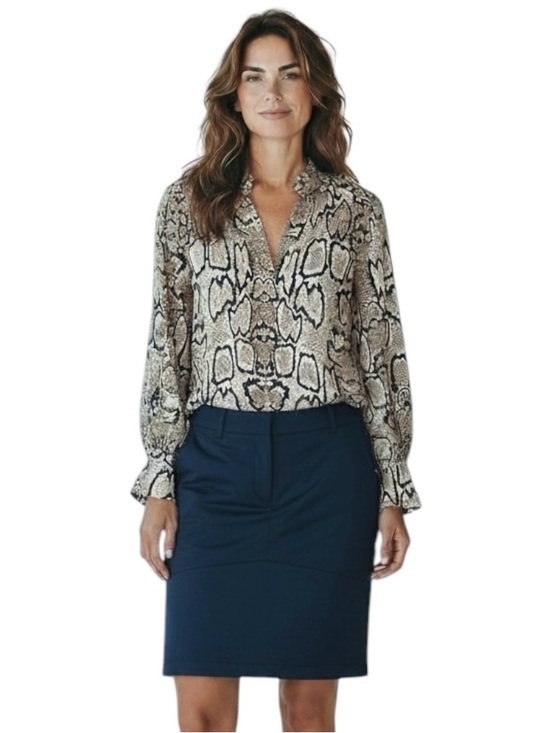 CAbi Tops - Cabi Snakeskin Print Careerwear Blouse Medium Ruffle Collar V Neck Long Sleeve